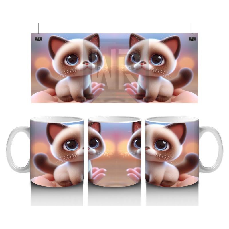 Çocuklara Sütü Sevdiren Mavi Gözlü Tatlı Kedi Kupa Bardak