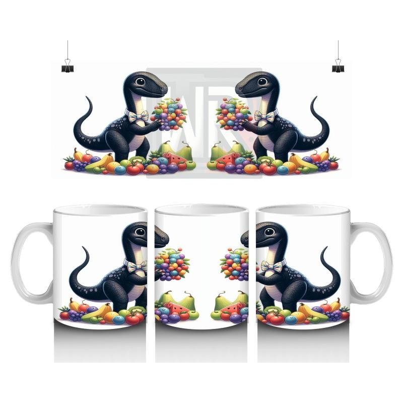 Çocuklara Sütü Sevdiren Meyve Buketi Tutan Dinozor Desenli Kupa Bardak