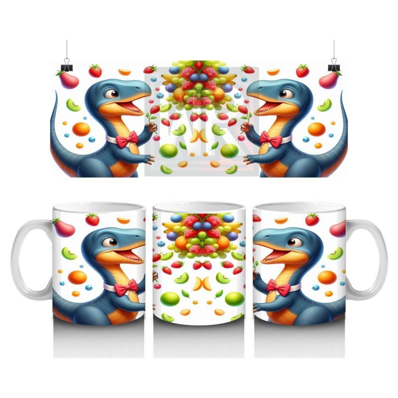 Çocuklara Sütü Sevdiren Meyve Şöleni Yapan Dinozor Desenli Kupa Bardak