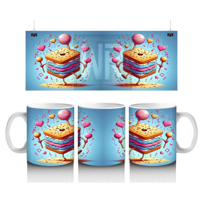 Çocuklara Sütü Sevdiren Müzik Dolu Renkli Bisküvi Desenli Kupa Bardak