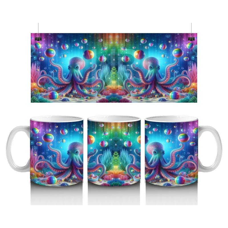 Çocuklara Sütü Sevdiren Neon Ahtapot Karnavalı Kupa Bardak