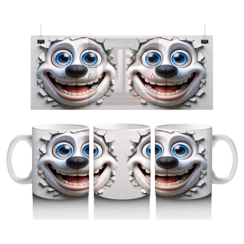 Çocuklara Sütü Sevdiren Neşeli Beyaz Yavru Köpek Kupa Bardak