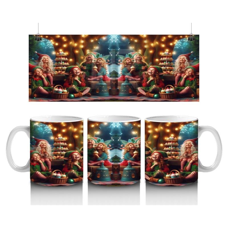 Çocuklara Sütü Sevdiren Neşeli Elfler ve Orman Şenliği Desenli Kupa Bardak