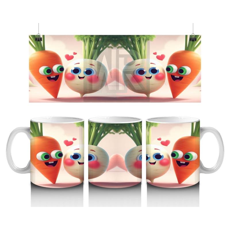 Çocuklara Sütü Sevdiren Neşeli Kök Sebze Çifti Kupa Bardak