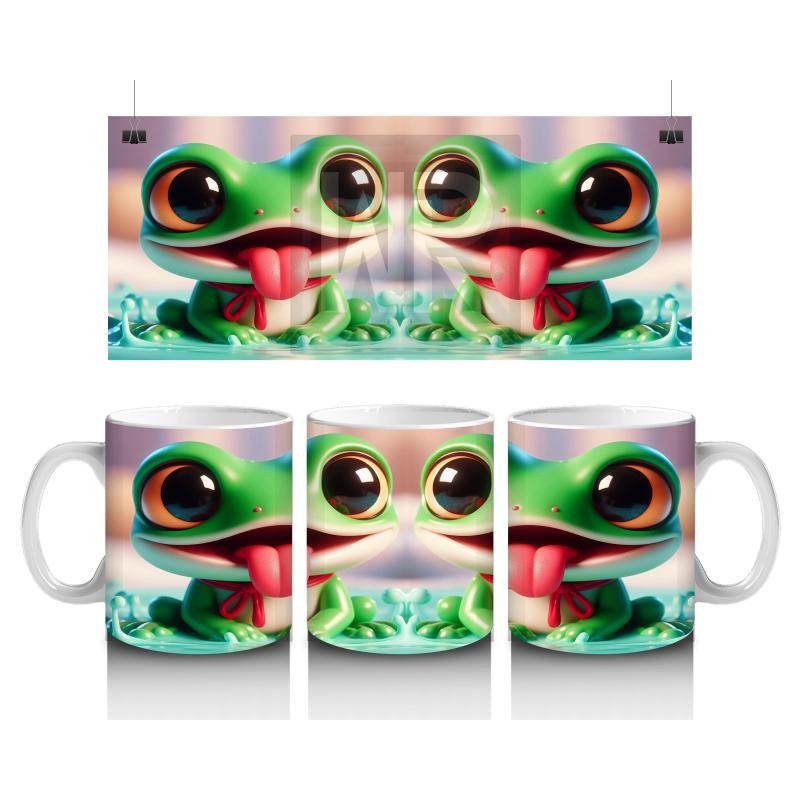 Çocuklara Sütü Sevdiren Neşeli Kurbağa Çifti Kupa Bardak