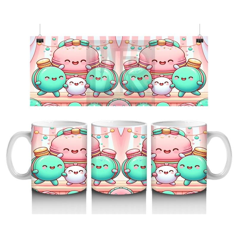 Çocuklara Sütü Sevdiren Neşeli Macaron Ailesi Desenli Kupa Bardak