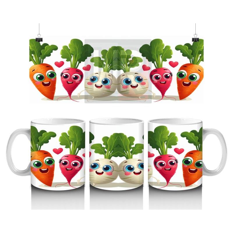 Çocuklara Sütü Sevdiren Neşeli Sebzeler ve Kalpler Desenli Kupa Bardak