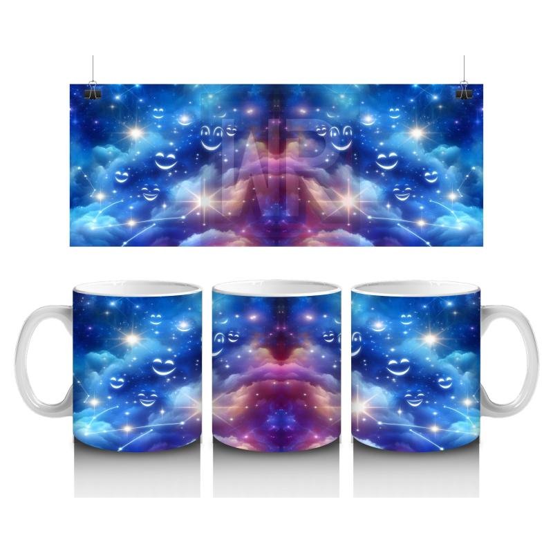 Çocuklara Sütü Sevdiren Neşeli Yüzlü Galaksi Desenli Kupa Bardak