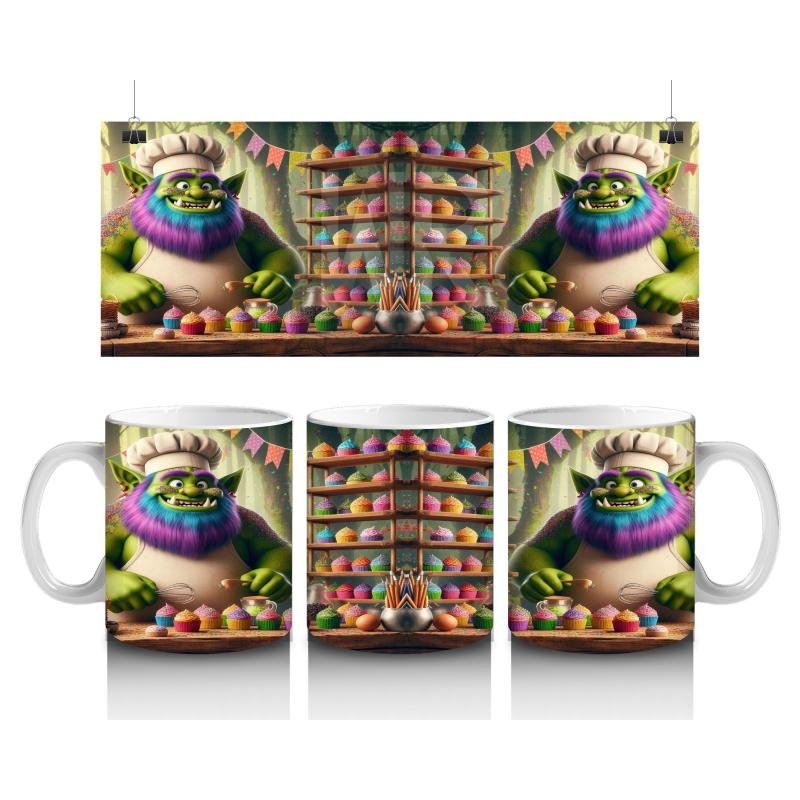 Çocuklara Sütü Sevdiren Rengârenk Cupcake Şefi Canavar Desenli Kupa Bardak