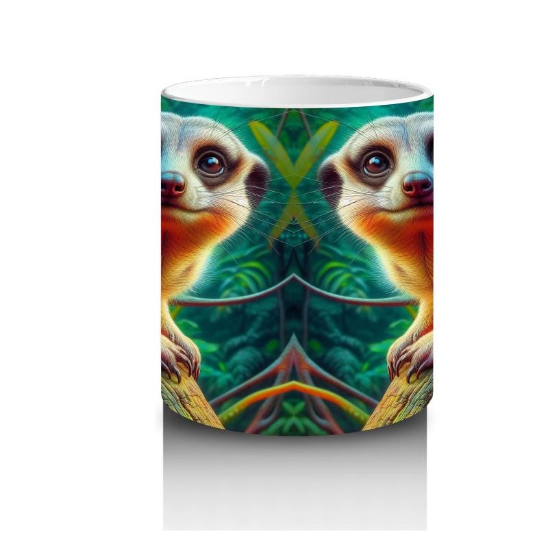 Çocuklara Sütü Sevdiren Rengârenk Sevimli Merkat Desenli Kupa Bardak - 3