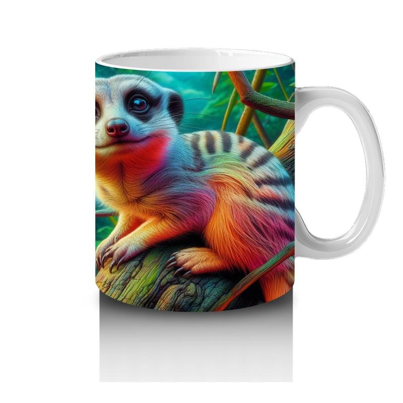 Çocuklara Sütü Sevdiren Rengârenk Sevimli Merkat Desenli Kupa Bardak - 4