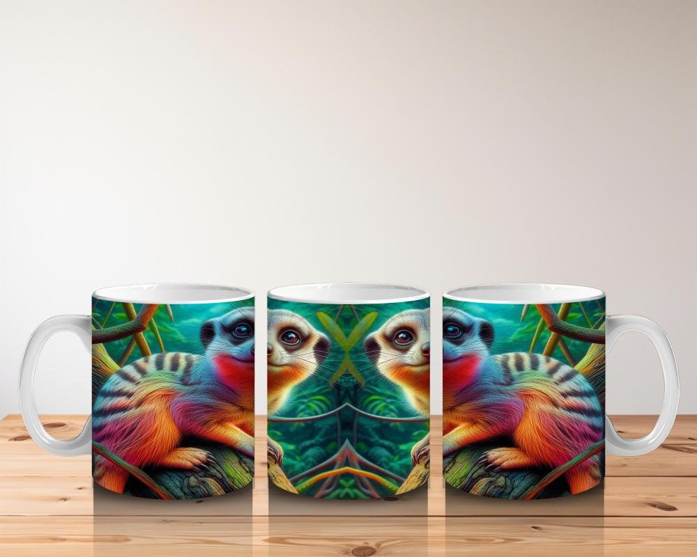 Çocuklara Sütü Sevdiren Rengârenk Sevimli Merkat Desenli Kupa Bardak - 5