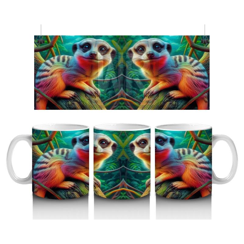 Çocuklara Sütü Sevdiren Rengârenk Sevimli Merkat Desenli Kupa Bardak