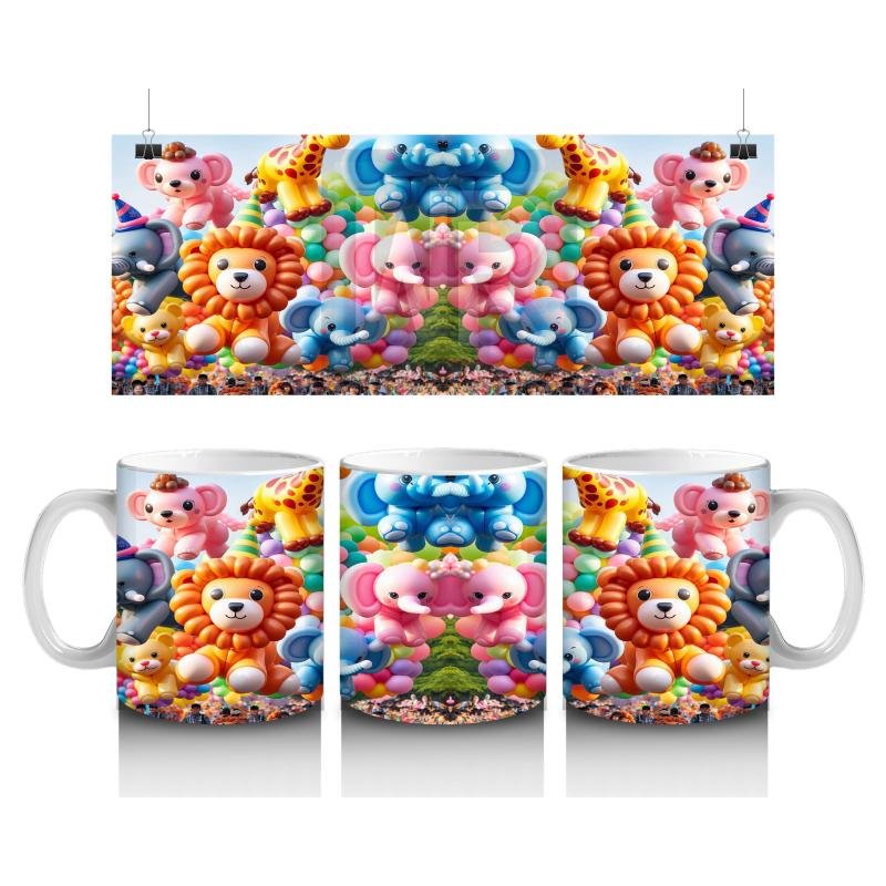 Çocuklara Sütü Sevdiren Renkli Balon Hayvanlar Desenli Kupa Bardak