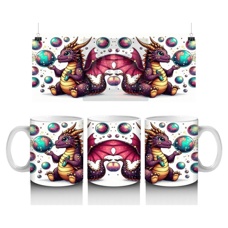 Çocuklara Sütü Sevdiren Renkli Baloncuklu Sevimli Ejderha Desenli Kupa Bardak