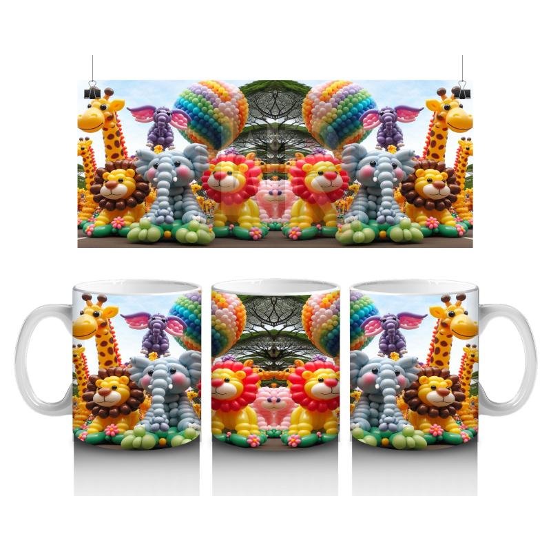 Çocuklara Sütü Sevdiren Renkli Balonlardan Hayvanlar Desenli Kupa Bardak