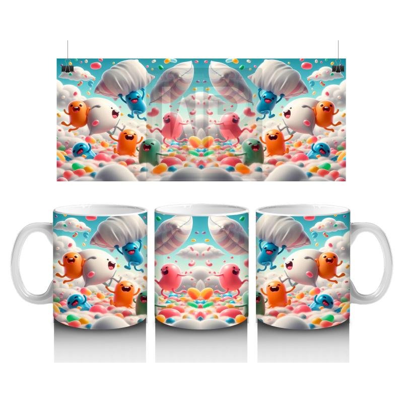 Çocuklara Sütü Sevdiren Renkli Bulutlar ve Neşeli Canavarlar Desenli Kupa Bardak