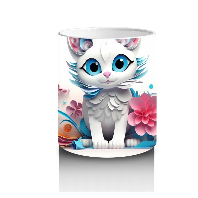 Çocuklara Sütü Sevdiren Renkli Çiçekli Sevimli Kedi Desenli Kupa Bardak - 3