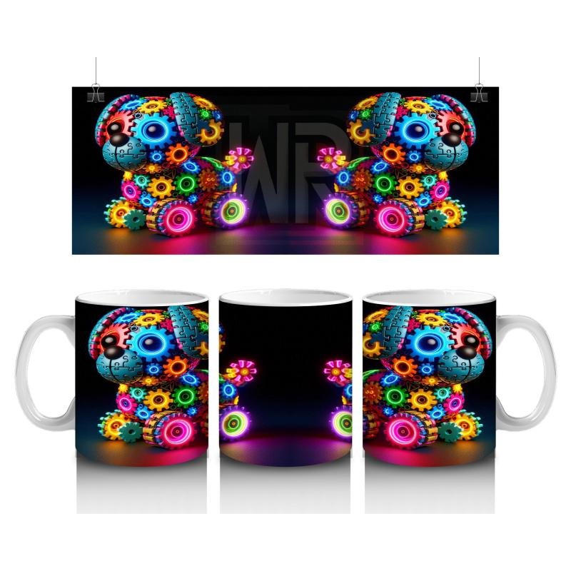 Çocuklara Sütü Sevdiren Renkli Dişli Parçalarla Yapılmış Robot Köpek Desenli Kupa Bardak