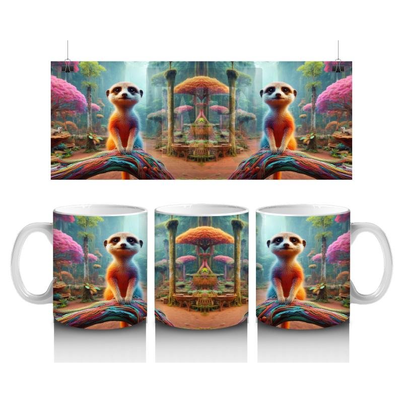 Çocuklara Sütü Sevdiren Renkli Ormanda Meraklı Sürüngen Desenli Kupa Bardak