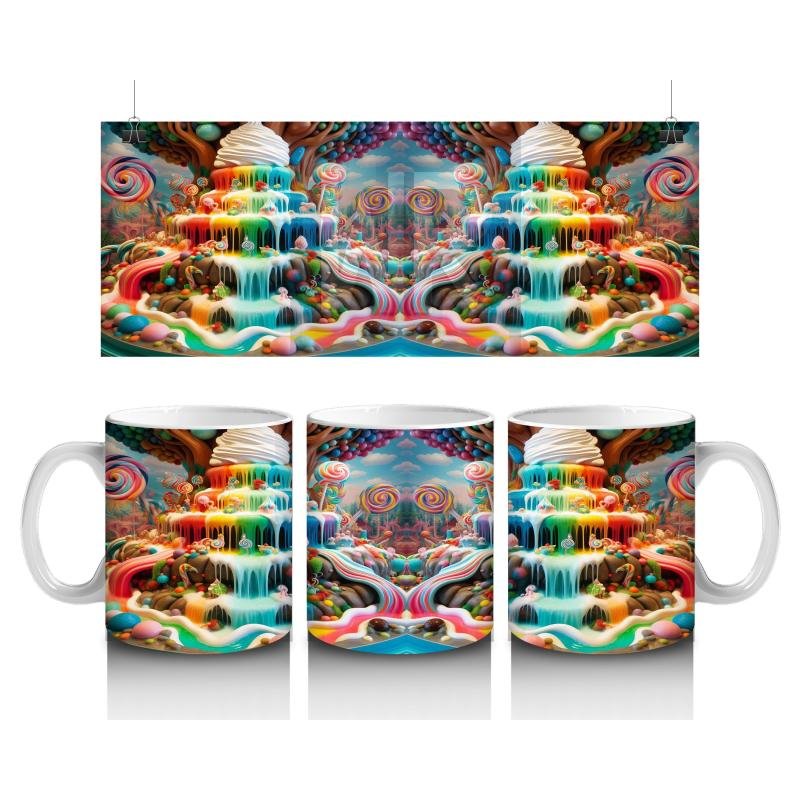 Çocuklara Sütü Sevdiren Renkli Şelaleli Tatlı Diyarı Desenli Kupa Bardak