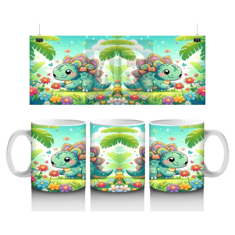 Çocuklara Sütü Sevdiren Renkli Stegozor Desenli Kupa Bardak