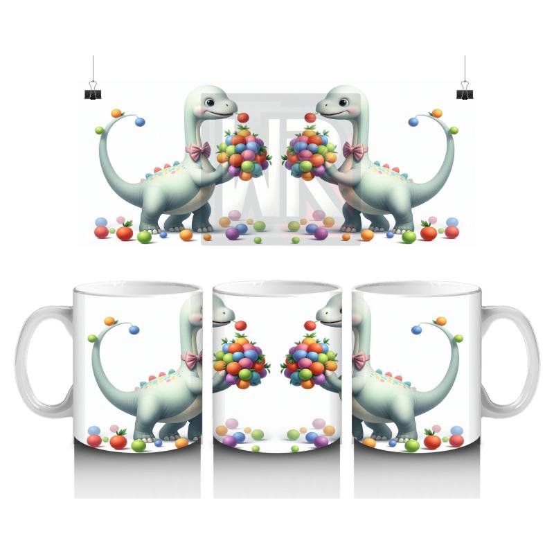 Çocuklara Sütü Sevdiren Renkli Toplarla Oynayan Sevimli Dinozor Desenli Kupa Bardak