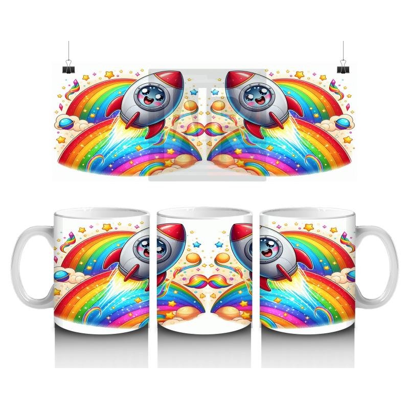 Çocuklara Sütü Sevdiren Roketli Gökkuşağı Kupa Bardak