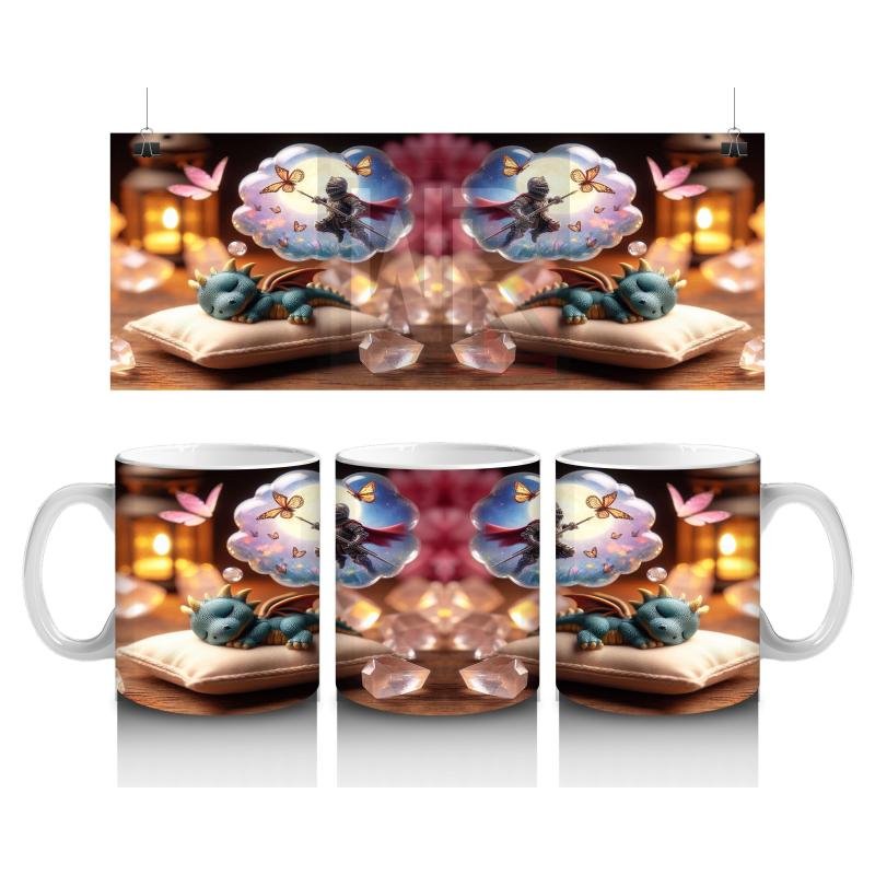 Çocuklara Sütü Sevdiren Rüya Gören Minik Ejderha ve Kahraman Masalı Desenli Kupa Bardak