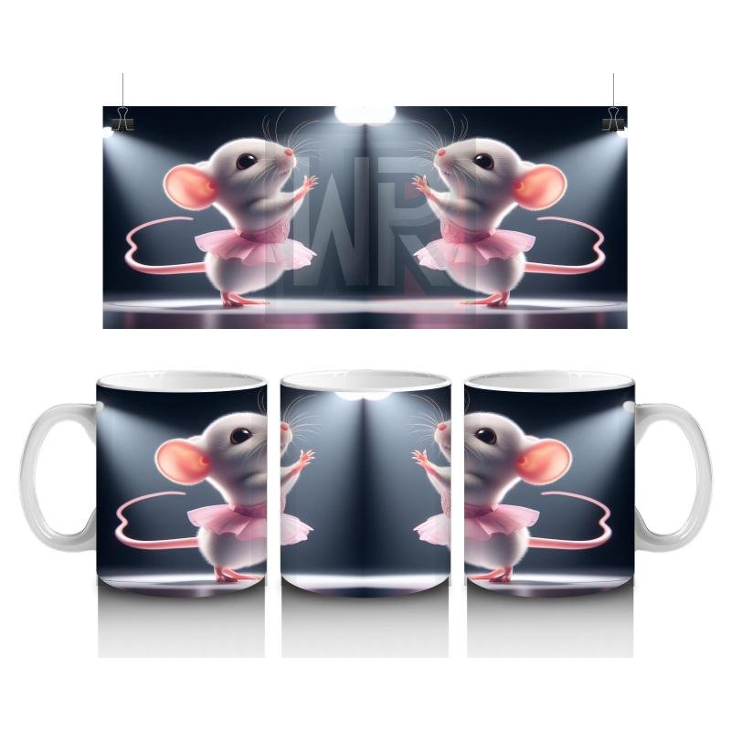 Çocuklara Sütü Sevdiren Sahne Işıkları Altında Bale Yapan Fare Desenli Kupa Bardak