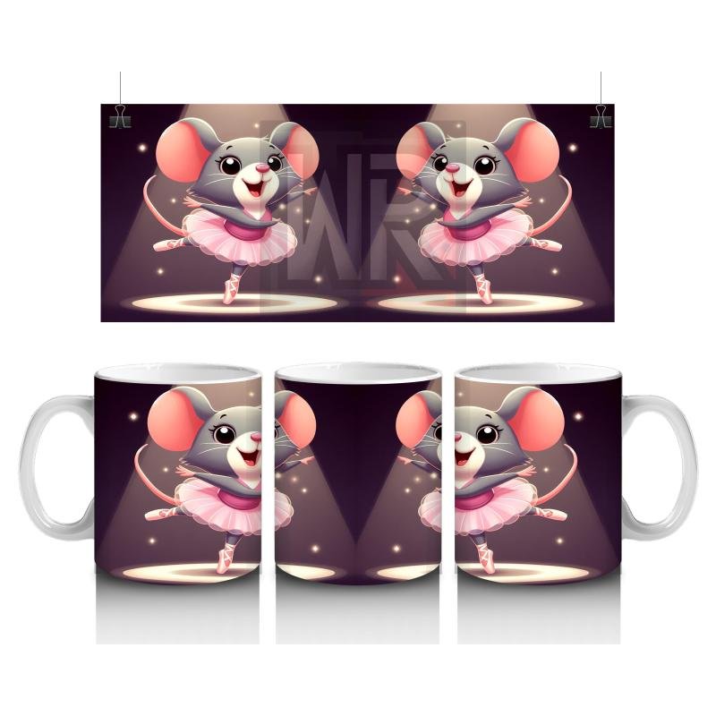 Çocuklara Sütü Sevdiren Sahne Işıkları Altında Dönen Balerin Fare Desenli Kupa Bardak