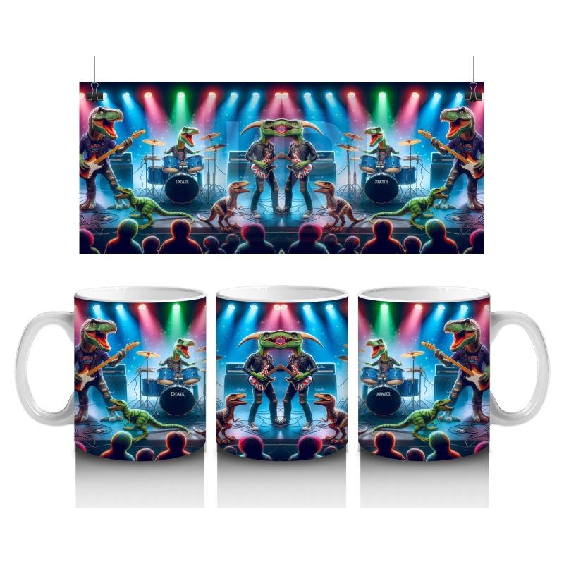 Çocuklara Sütü Sevdiren Sahnede Konser Veren Dinozor Rock Grubu Desenli Kupa Bardak