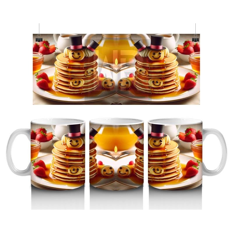 Çocuklara Sütü Sevdiren Şapkalı Gülümseyen Pancake Desenli Kupa Bardak