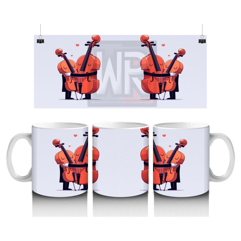 Çocuklara Sütü Sevdiren Sarılan Neşeli Viyolonsel Desenli Kupa Bardak