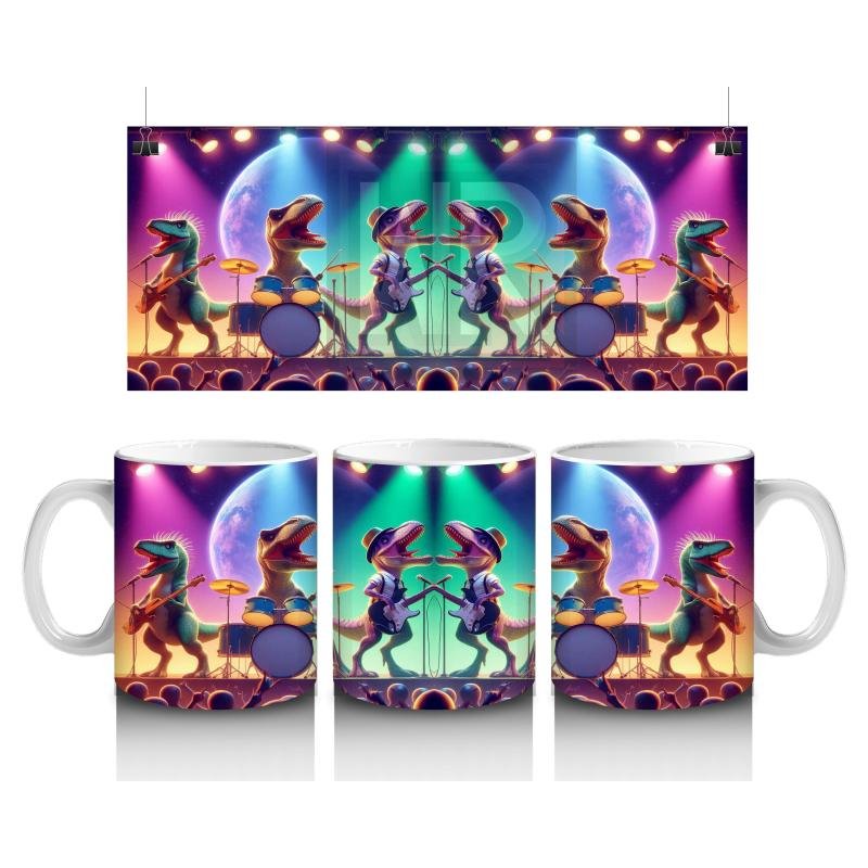 Çocuklara Sütü Sevdiren Sevimli Dinozor Müzik Grubu Desenli Kupa Bardak