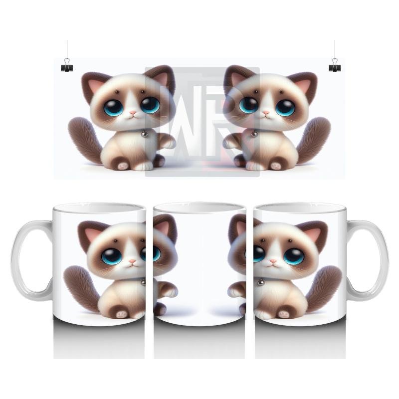 Çocuklara Sütü Sevdiren Sevimli Mavi Gözlü Kedi Kupa Bardak