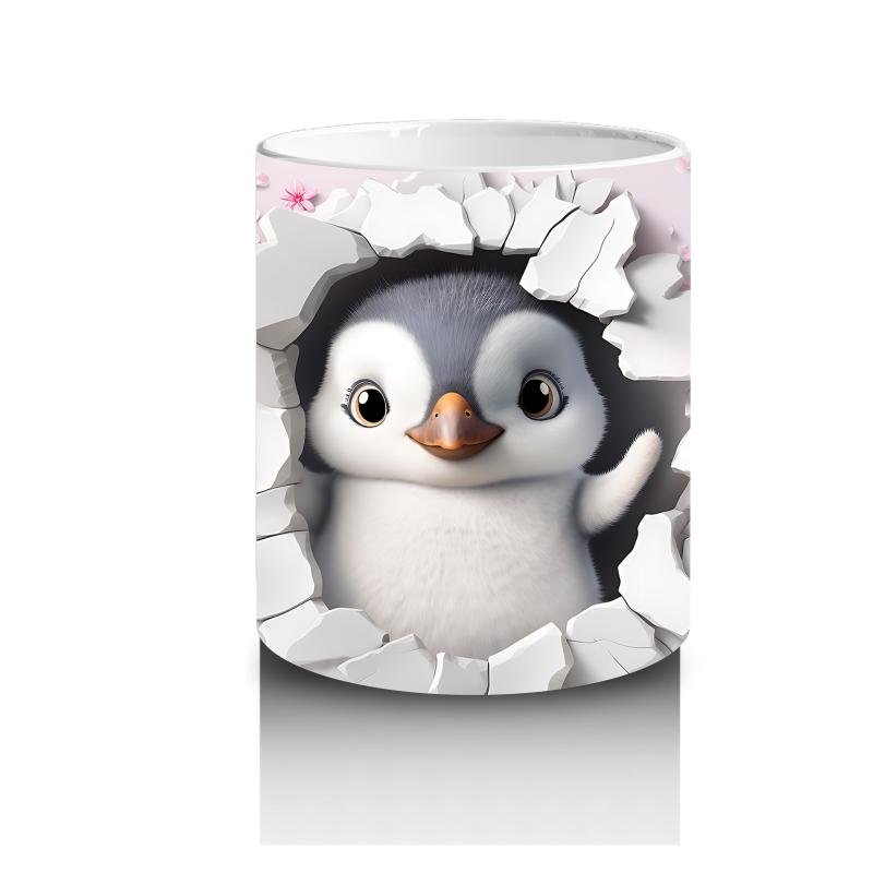 Çocuklara Sütü Sevdiren Sevimli Penguen Desenli Kupa Bardak - 3