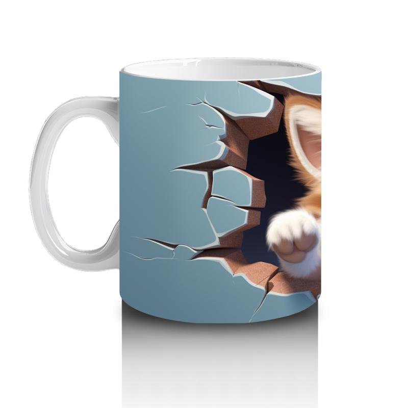 Çocuklara Sütü Sevdiren Sevimli Turuncu Yavru Kedi Desenli Kupa Bardak - 2