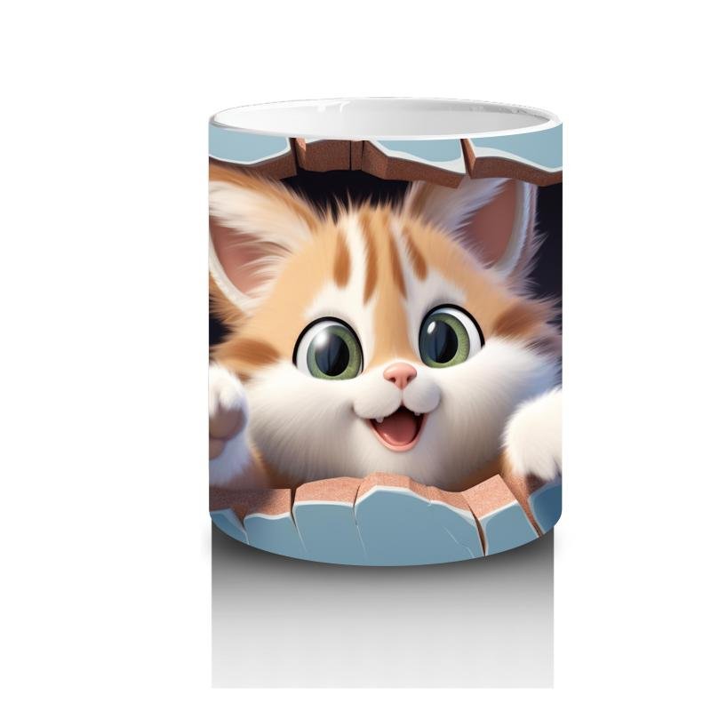 Çocuklara Sütü Sevdiren Sevimli Turuncu Yavru Kedi Desenli Kupa Bardak - 3