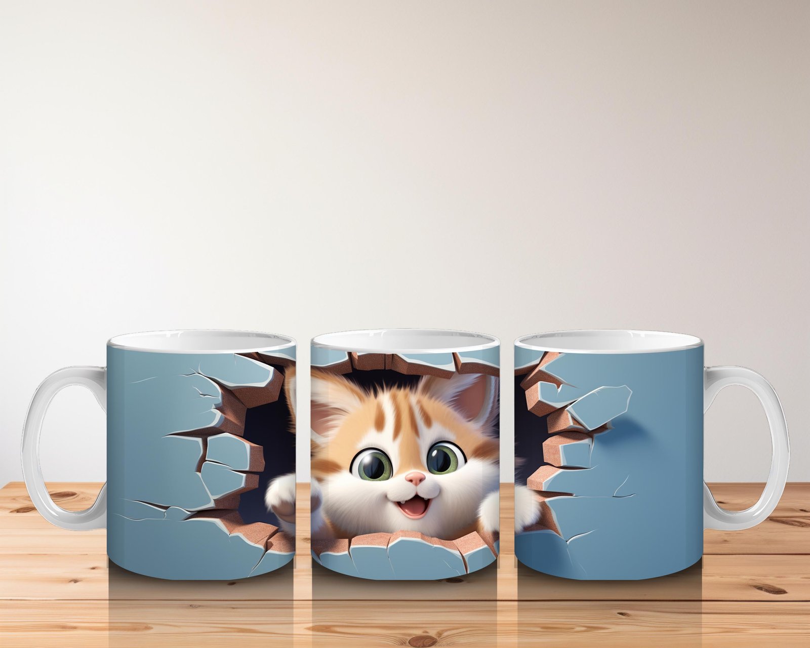 Çocuklara Sütü Sevdiren Sevimli Turuncu Yavru Kedi Desenli Kupa Bardak - 5