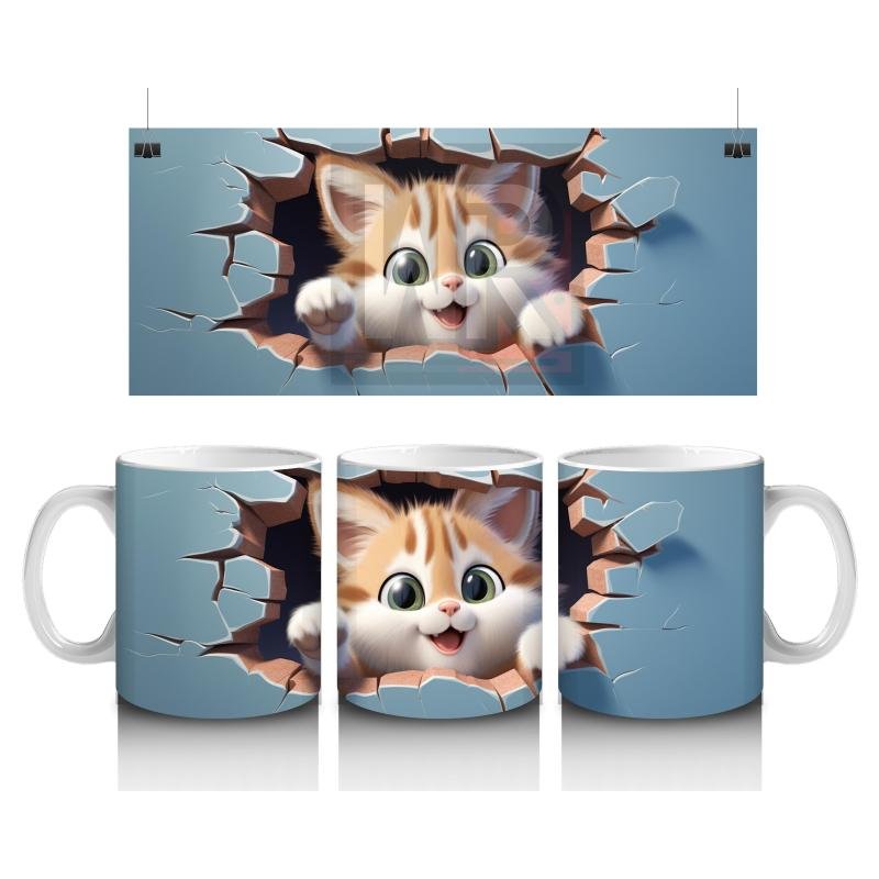 Çocuklara Sütü Sevdiren Sevimli Turuncu Yavru Kedi Desenli Kupa Bardak