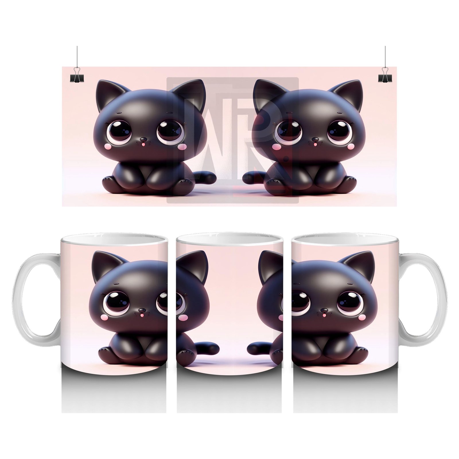 Çocuklara Sütü Sevdiren Siyah Tüylü Kedi Kupa Bardak