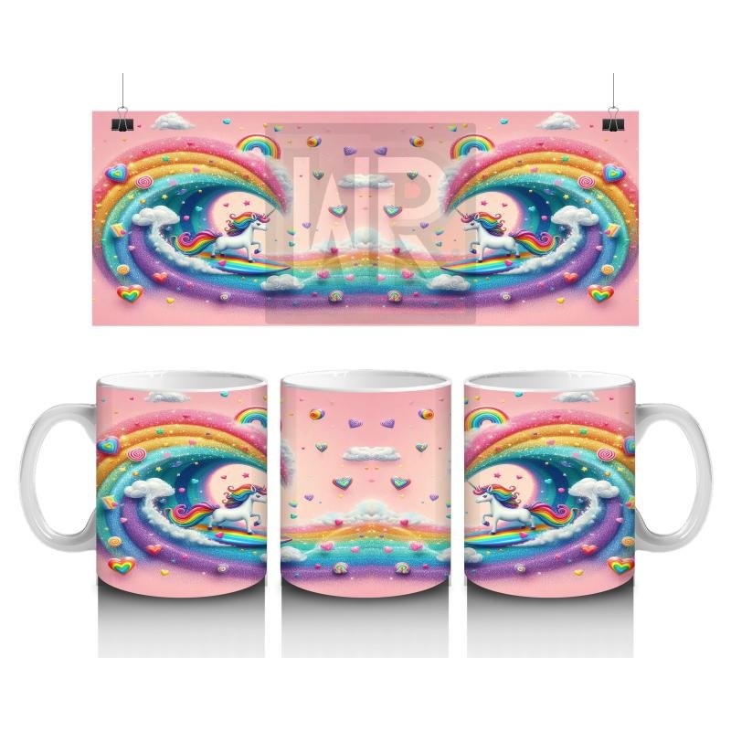 Çocuklara Sütü Sevdiren Sörfçü Gökkuşağı Unicorn Kupa Bardak