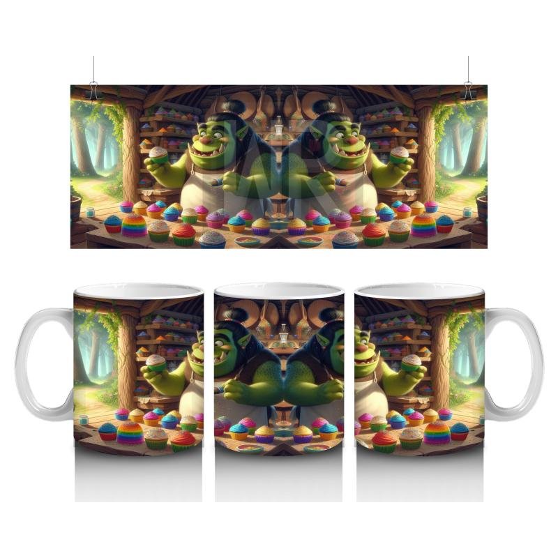 Çocuklara Sütü Sevdiren Tatlı Canavarın Cupcake Dükkanı Desenli Kupa Bardak