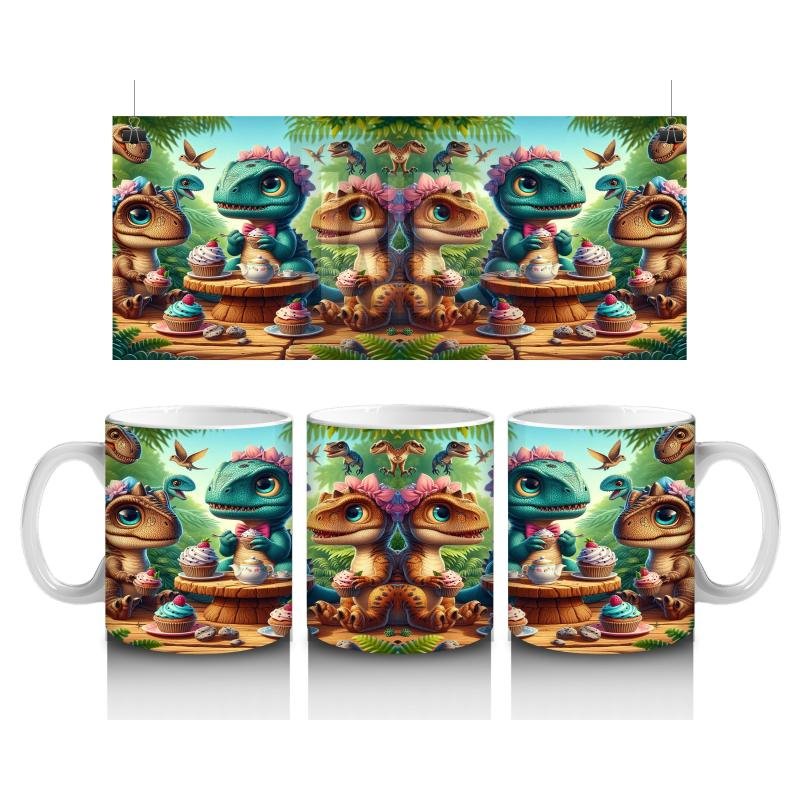 Çocuklara Sütü Sevdiren Tatlı Yiyen Sevimli Dinozorlar Desenli Kupa Bardak