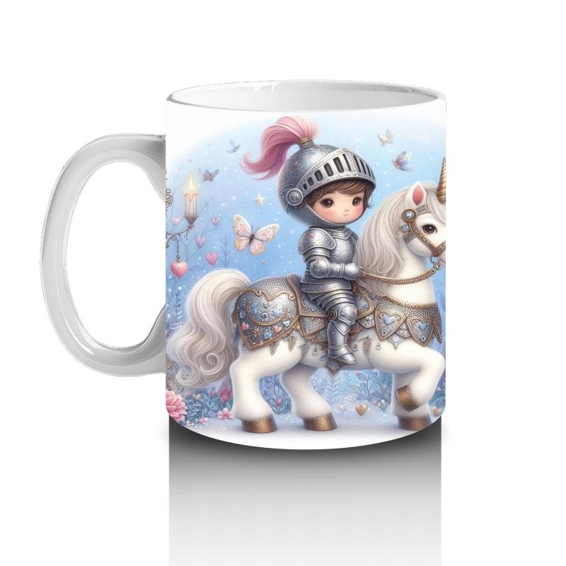 Çocuklara Sütü Sevdiren Unicorn Üzerinde Zırhlı Şövalye Desenli Kupa Bardak - 2
