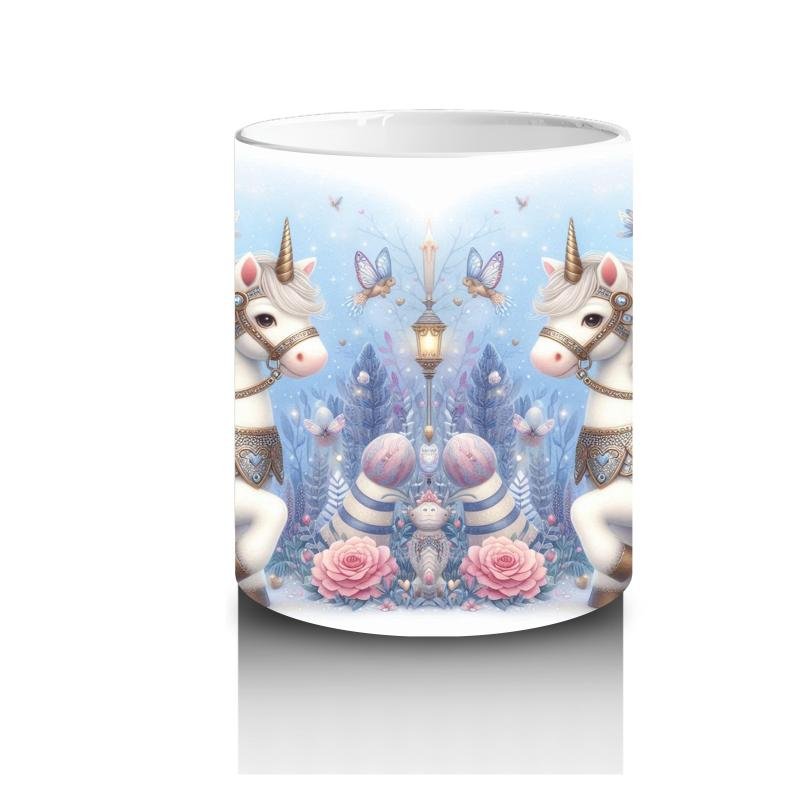 Çocuklara Sütü Sevdiren Unicorn Üzerinde Zırhlı Şövalye Desenli Kupa Bardak - 3