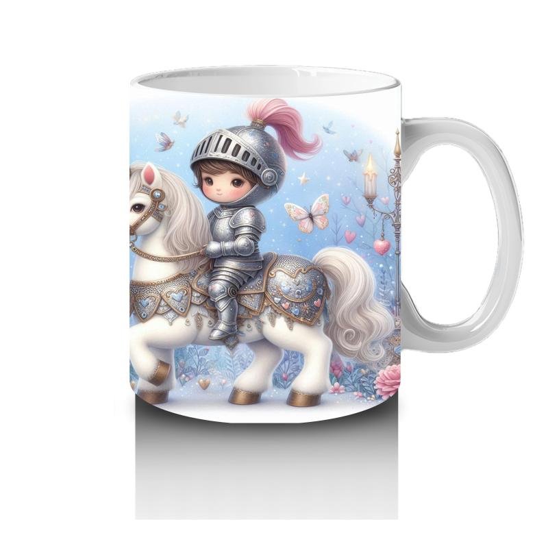 Çocuklara Sütü Sevdiren Unicorn Üzerinde Zırhlı Şövalye Desenli Kupa Bardak - 4
