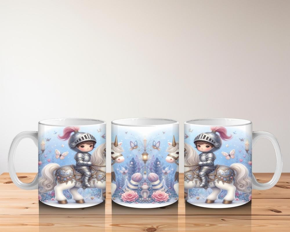 Çocuklara Sütü Sevdiren Unicorn Üzerinde Zırhlı Şövalye Desenli Kupa Bardak - 5