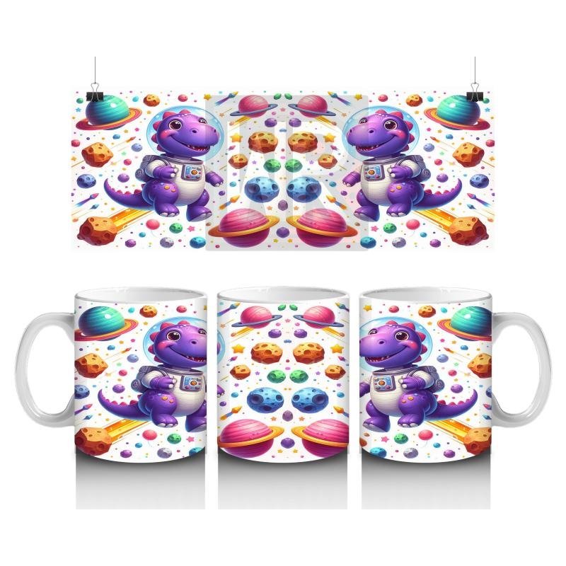 Çocuklara Sütü Sevdiren Uzay Kaşifi Dinozor Desenli Kupa Bardak